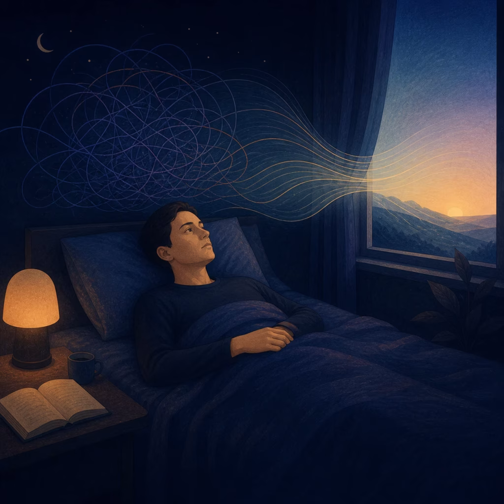 Bezsenność przedstawiona jako nocne napięcie, które stopniowo uspokaja się o świcie