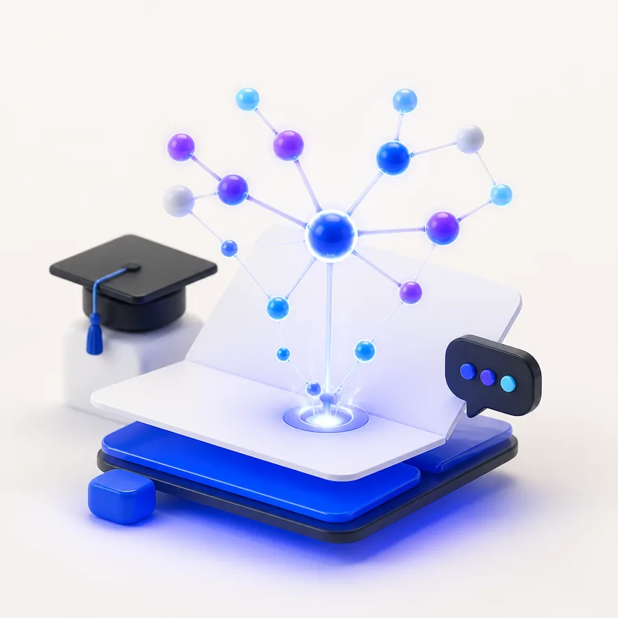 Ilustracja sieci neuronowej i platformy edukacyjnej dla Akademii AI